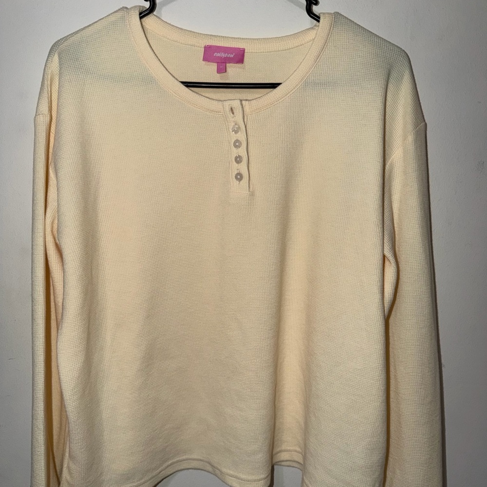 Edited Waffle Light Yellow Long Sleeve Henley Top